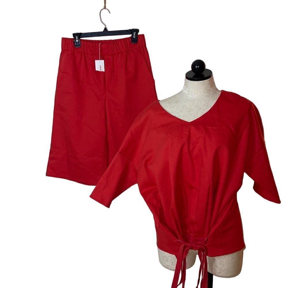 Susanne Bommer Top And Bermuda Shorts Set Outfit Size Medium Red Kiss Cotton New